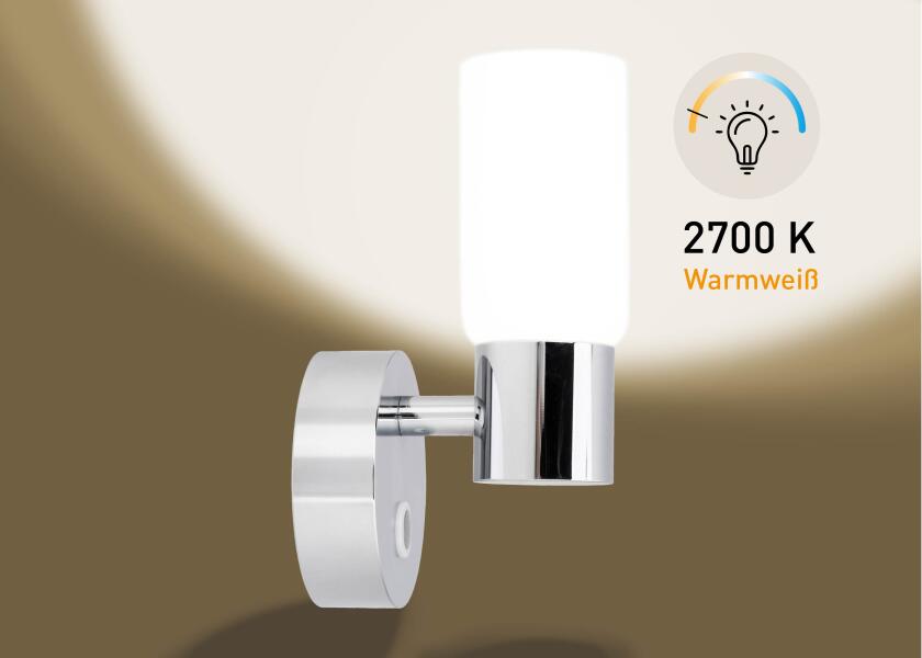 LED vegglampe rund med touch-bryter og USB-C ladeport 2700K design detalj