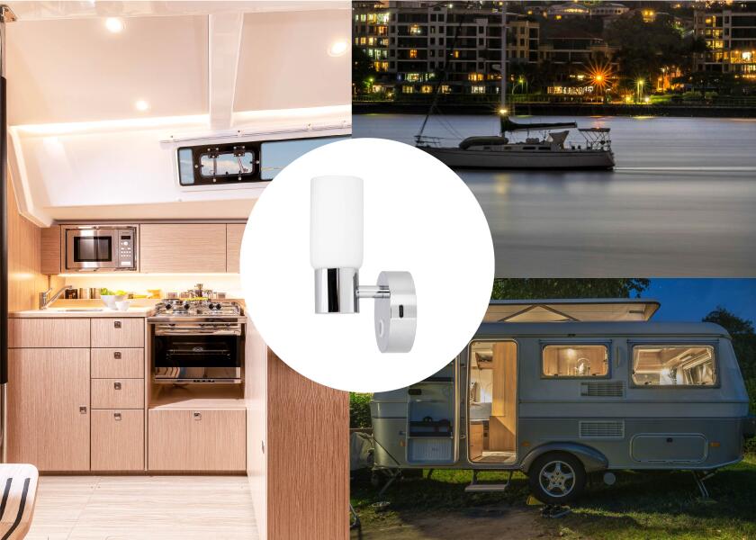 LED vegglampe rund med touch-bryter og USB-C ladeport 2700K monteringsdetalj