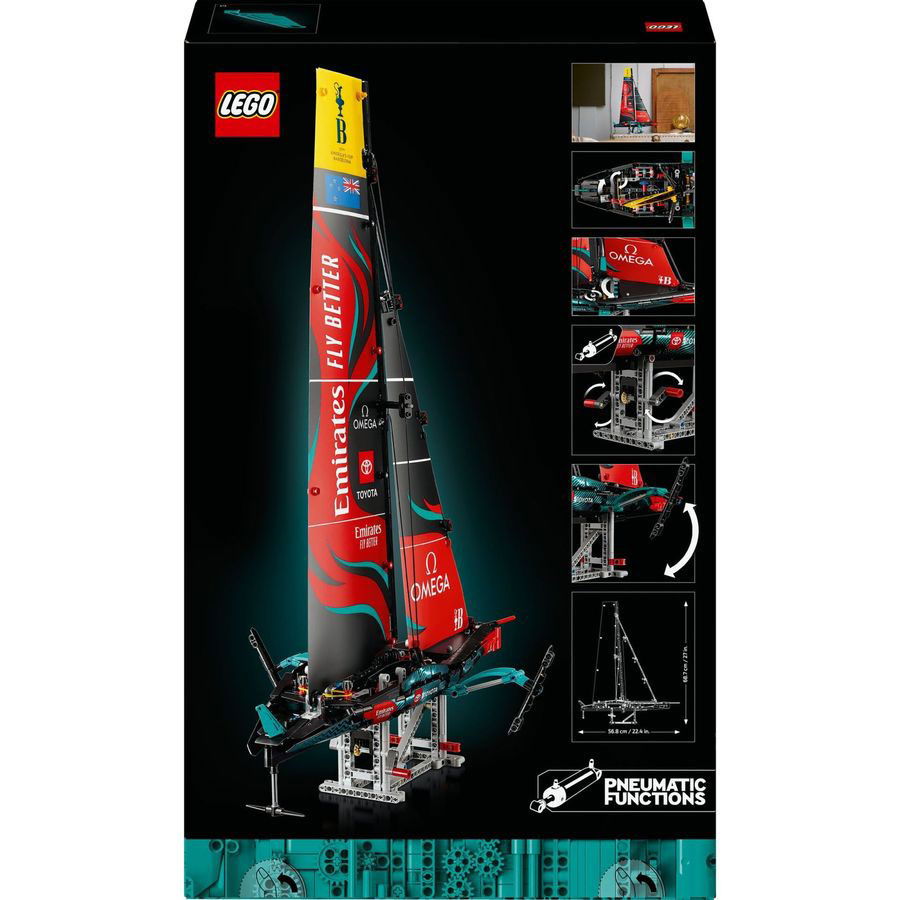 Detalj av LEGO Technic 42174 Emirates Team New Zealand AC75 regattayacht hydrofoils