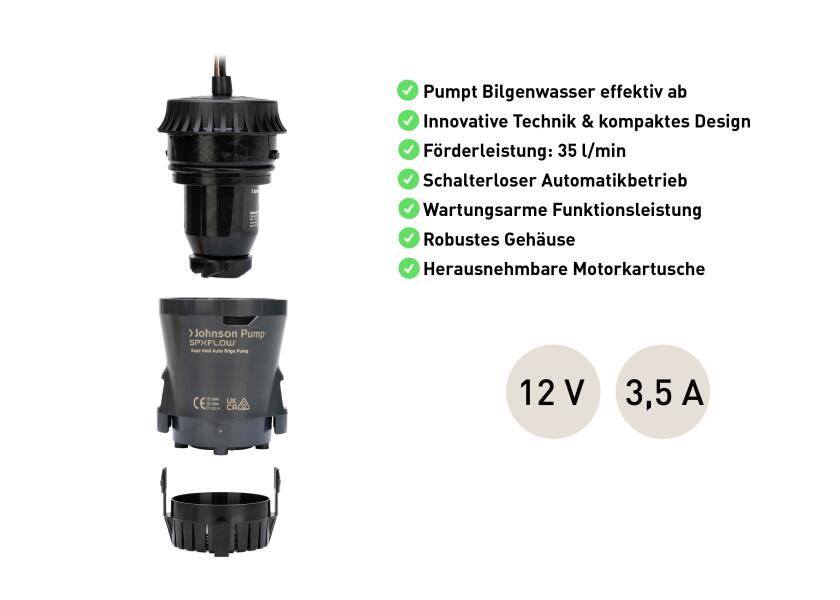 Lensepumpe Aqua Void automatisk 500 GPH 12V 38 l/min 3/4" - Johnson Pump