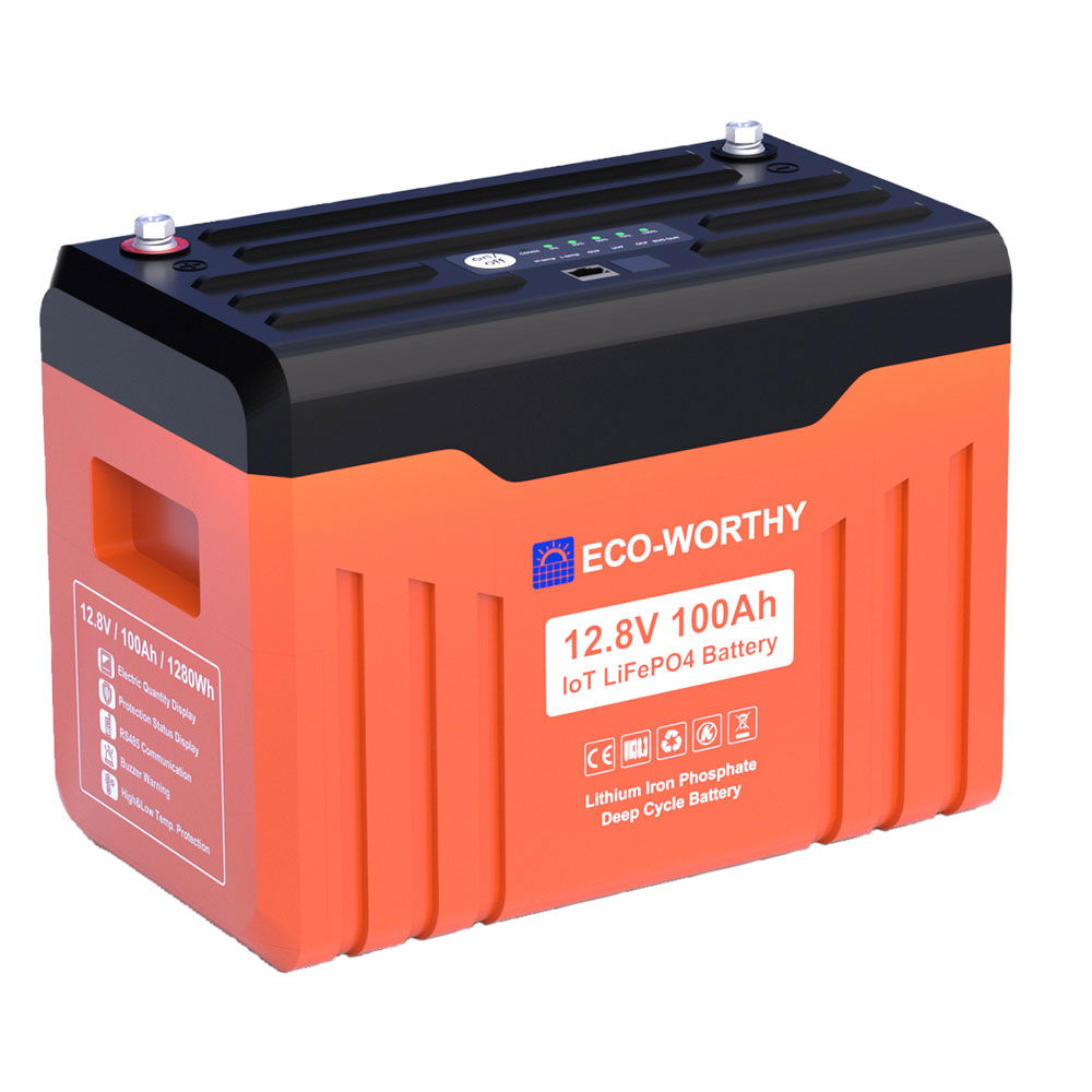 LiFePO4 litiumbatteri 12V 100 Ah 1,28 kWh 10,6 kg - Eco Worthy forfra