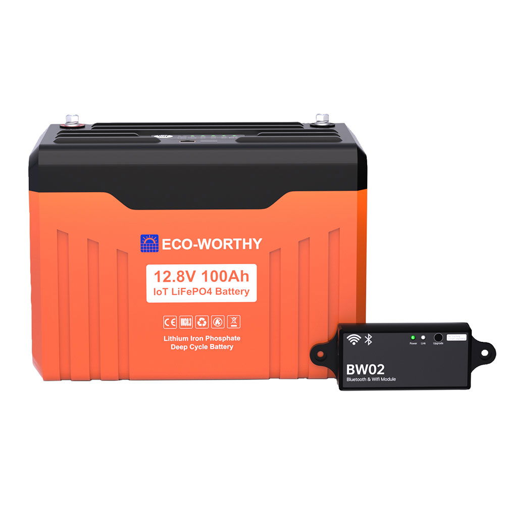 LiFePO4 litiumbatteri 12V 100 Ah 1,28 kWh 10,6 kg - Eco Worthy montert