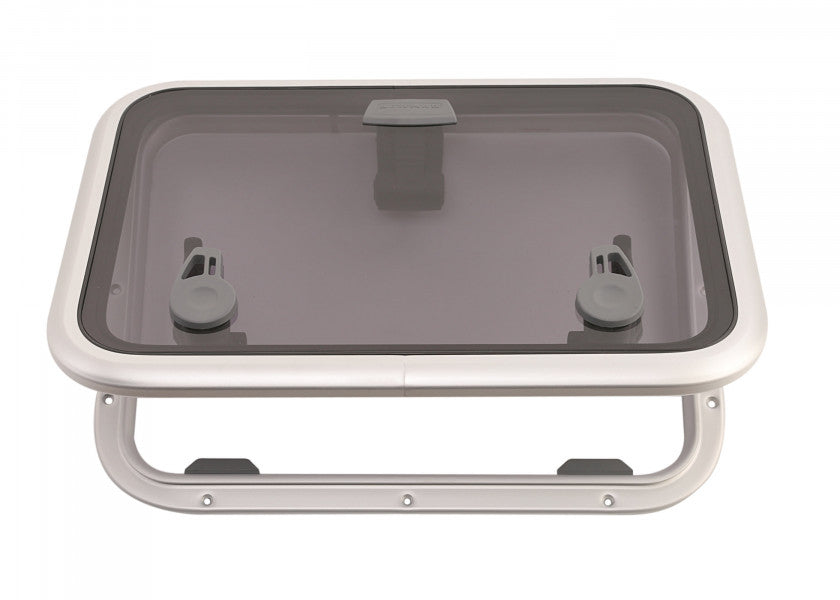 Low-Profile dekksluke LP-30 rektangulær aluminium røykgrå bakside
