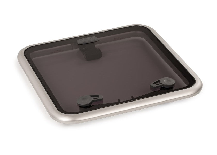 Low-Profile dekksluke LP-44 kvadratisk aluminium røykgrå forfra