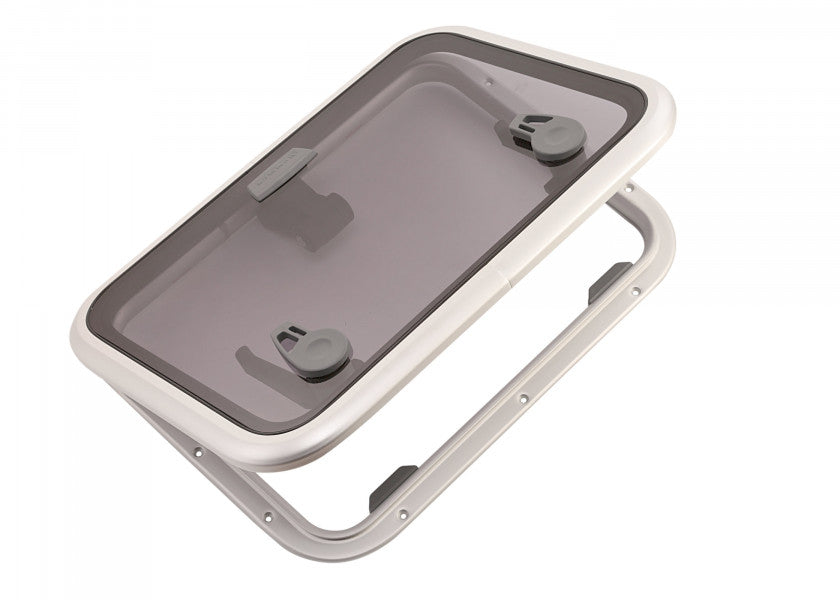 Low-Profile dekksluke LP-54 rektangulær aluminium røykgrå detalj