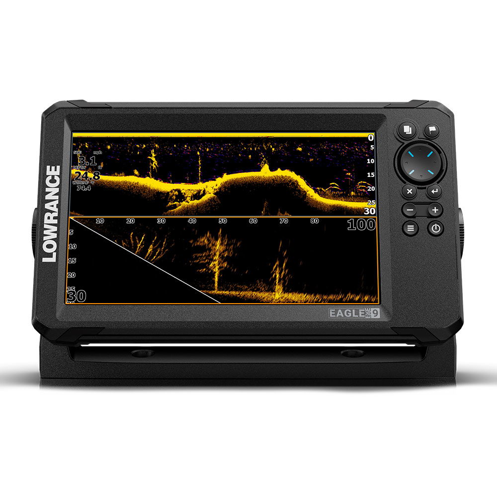 Detalj av Lowrance Eagle Eye-9 Live ekkolodd og kartplotter skjerm