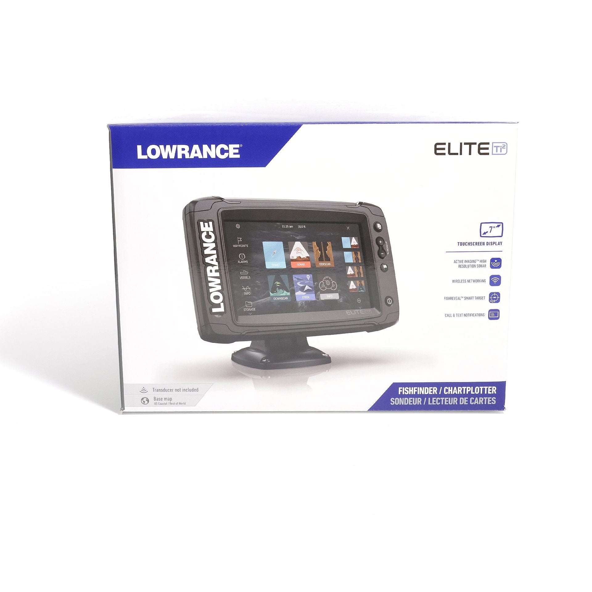 Oversikt av Lowrance Elite-7 Ti² ekkolodd og kartplotter og tilbehør