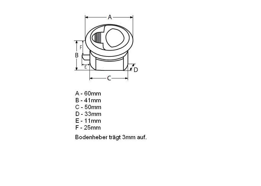 Lukeløfter rund rustfritt stål 60 mm bakside