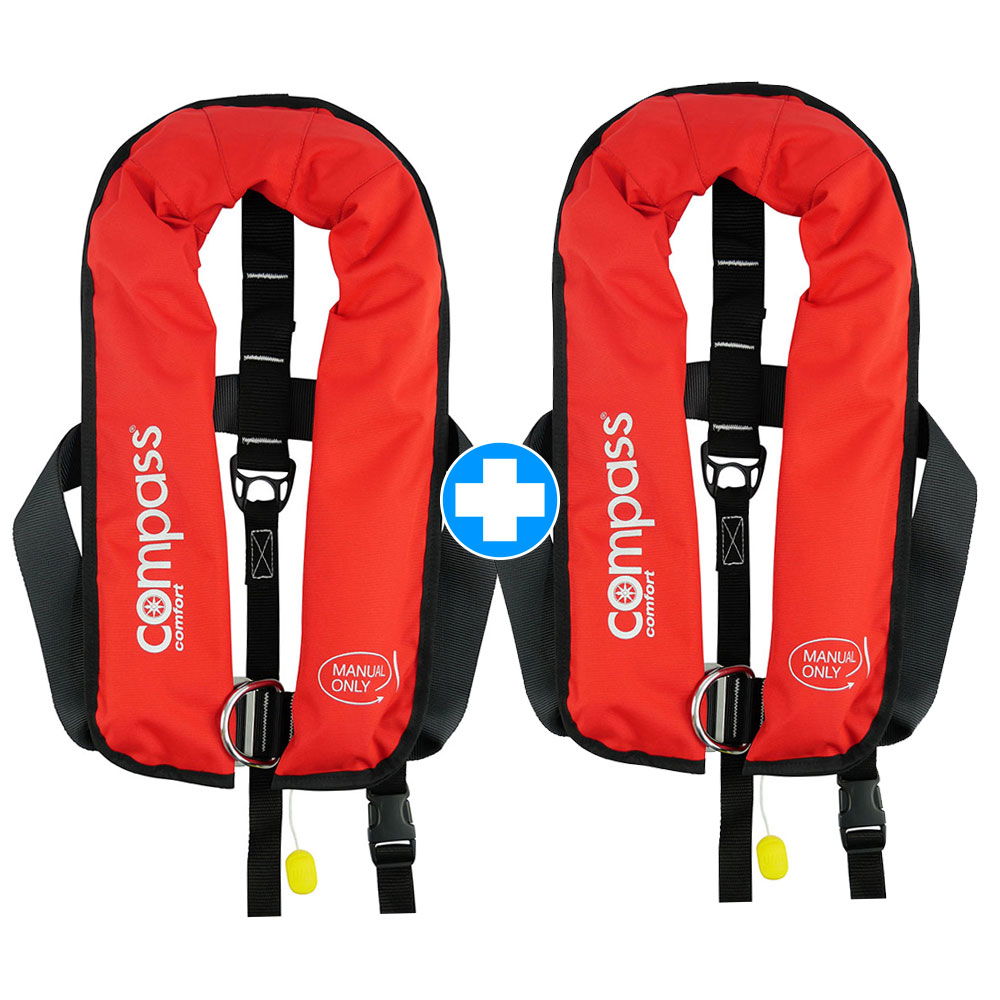 Manuell redningsvest 150N 16 l oppdrift 2-pakning forfra
