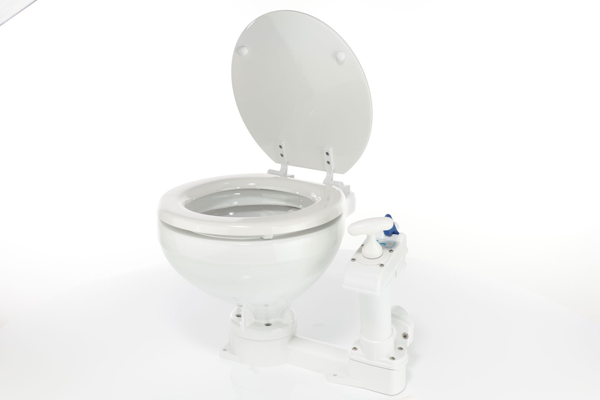 Manuelt toalett porselen med lakkert tresete 45x41x34 cm tilkoblinger