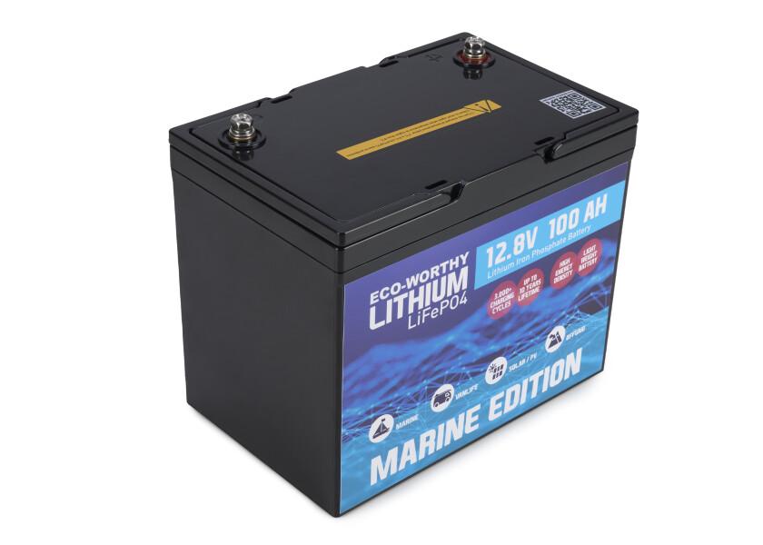 Marine litiumbatteri LiFePO4 12V 100 Ah - ECO WORTHY montert