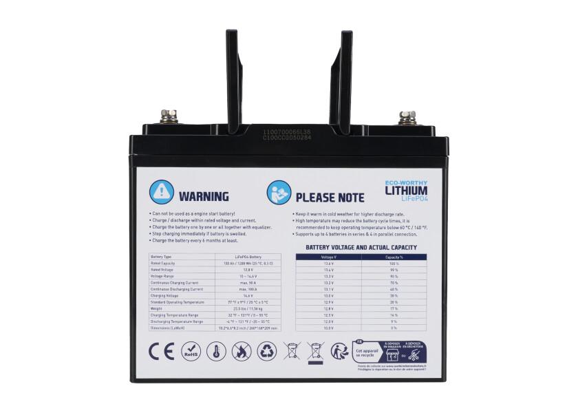 Marine litiumbatteri LiFePO4 12V 100 Ah - ECO WORTHY bakside
