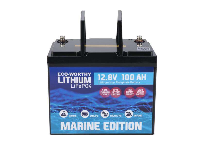 Marine litiumbatteri LiFePO4 12V 100 Ah - ECO WORTHY montert