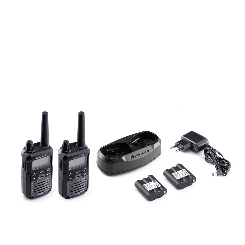 Midland XT70 Pro PMR446 radio 2er sett montert på belte