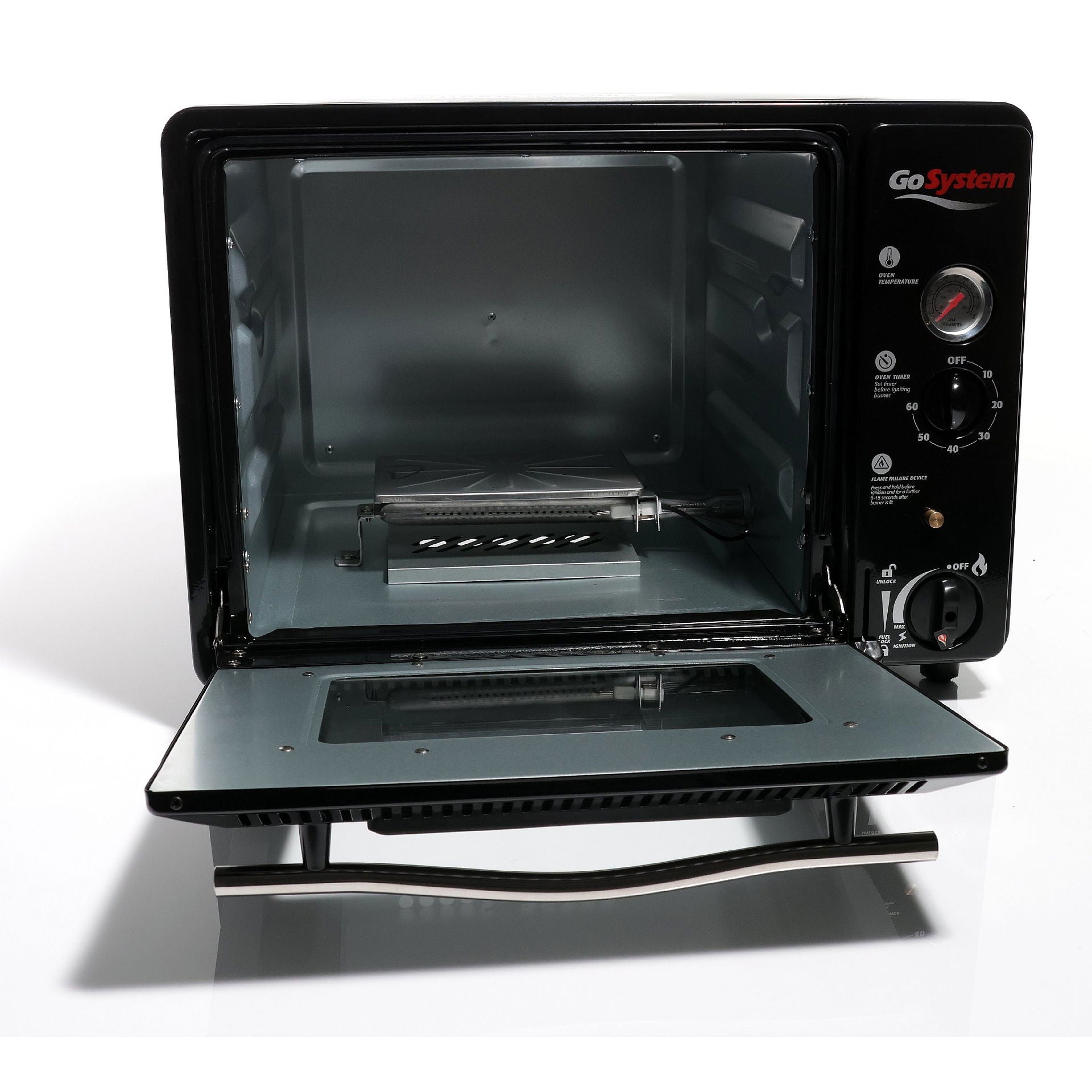 Mini gassovn 1300 W piezotenning 30 liter 280 °C bakside