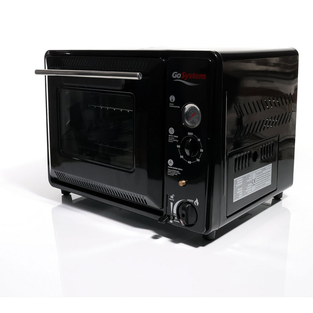 Mini gassovn 1300 W piezotenning 30 liter 280 °C montert med gasskartusje