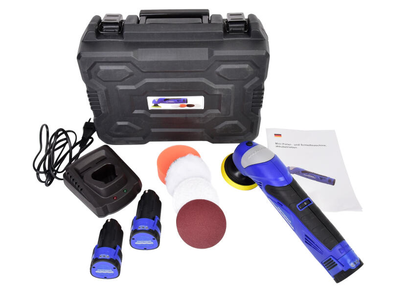 Mini polerings- og slipemaskin batteridrevet inkl. ekstra batterier med ekstra batterier