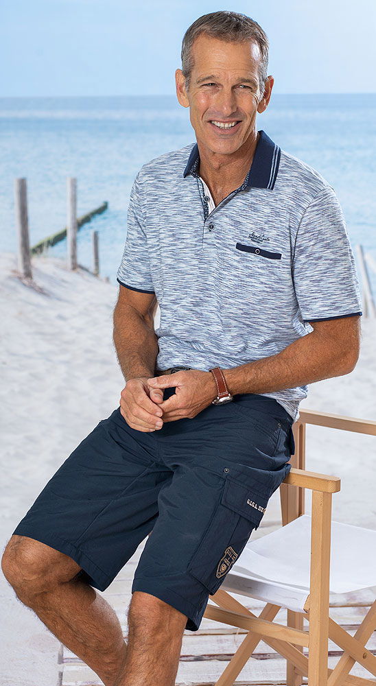 Monte Carlo poloskjorte melange jersey montert på modell