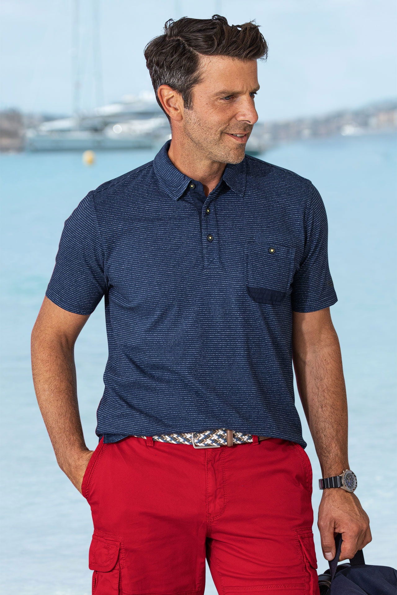 Monte Carlo stripet poloskjorte kortermet jersey bakside