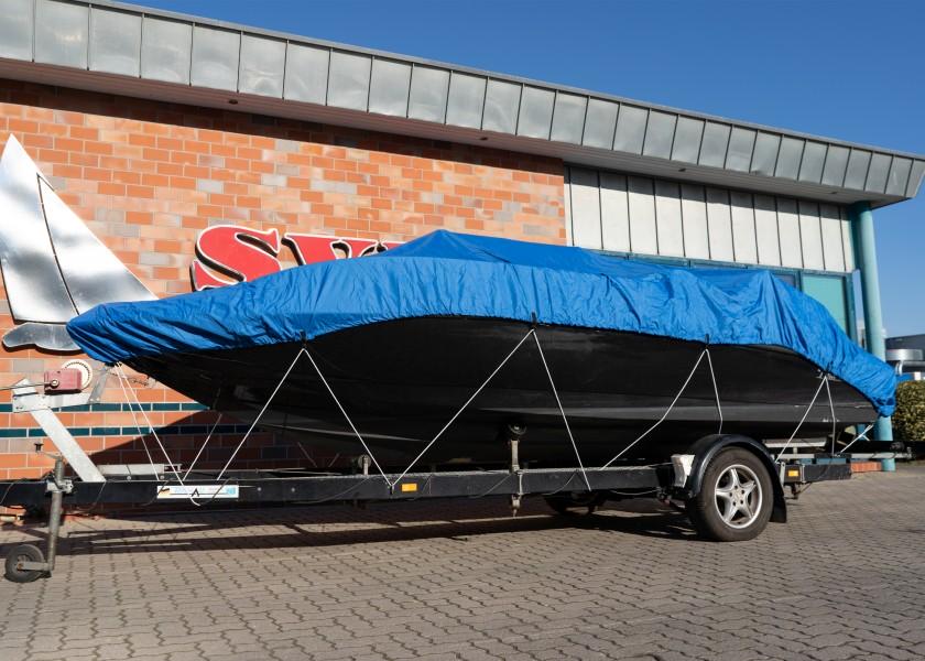 Motorbåtpresenning polyester 220 g/m² 4,3-4,9 m blå nærbilde av kant