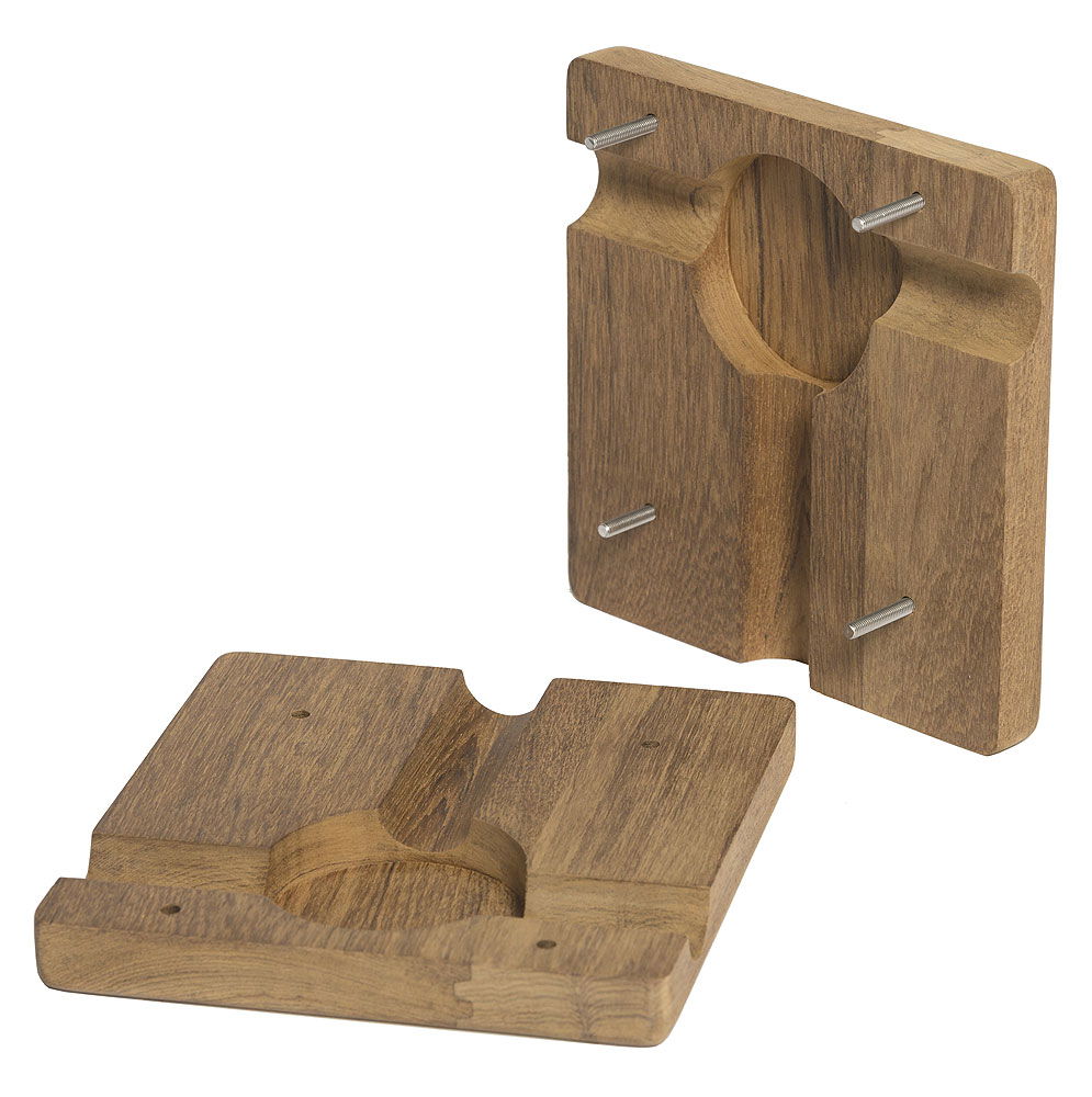 Motorbrakett teak for 25 mm reling rustfritt beslag detalj