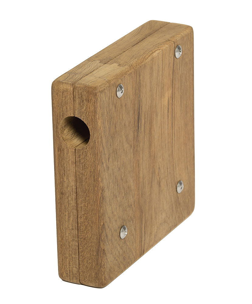 Motorbrakett teak for 25 mm reling rustfritt beslag front