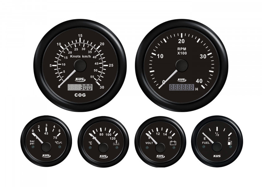 Motorinstrumentsett svart 12V - KUS bakside