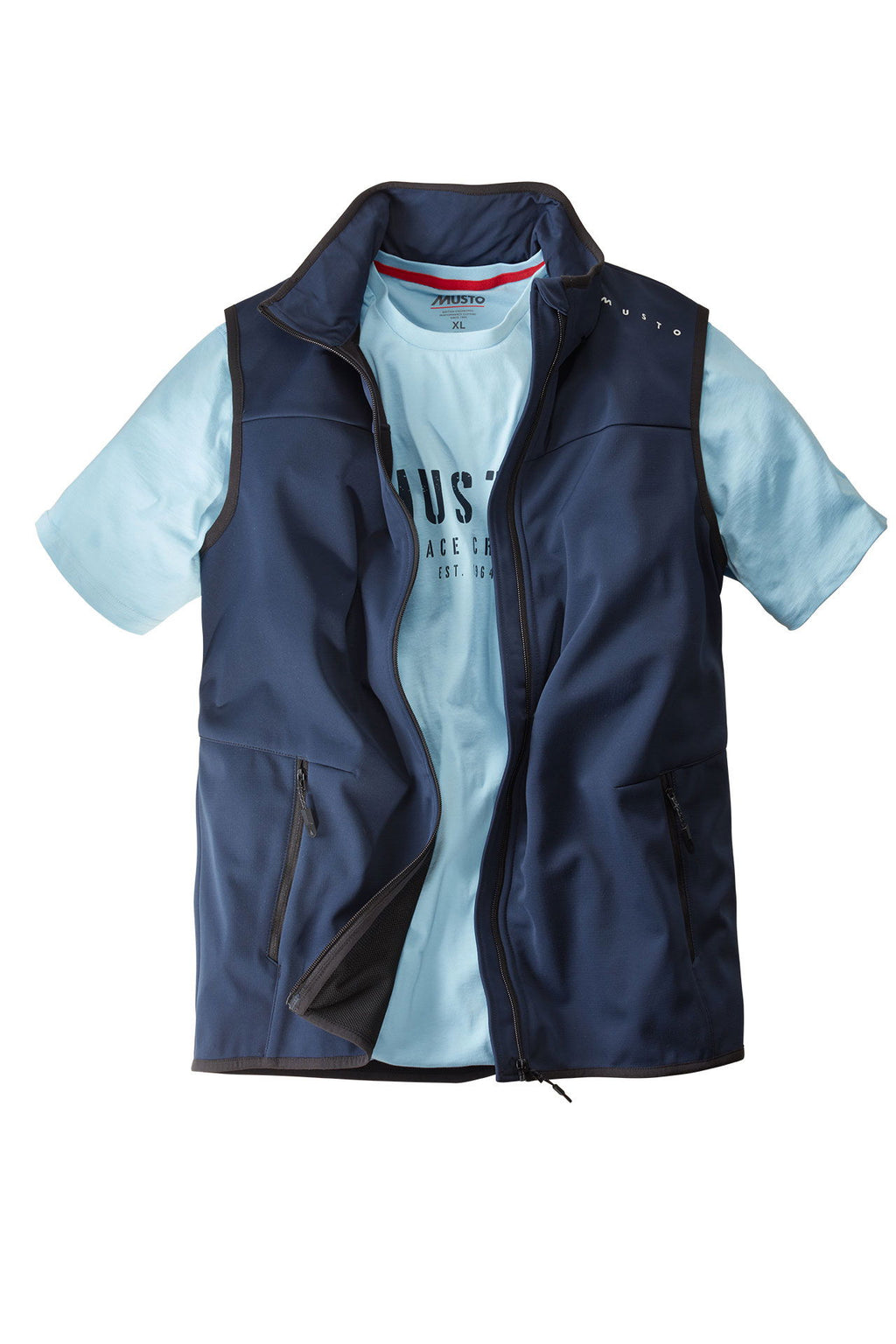 Musto EVO Crew softshellvest med DWR vannavvisende bakside