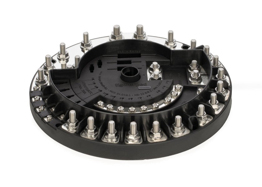 Nærbilde av koblingsskinne på Sentralelektrikk TEXU400 sikringsholder