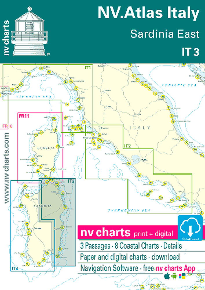 NV. Atlas Italia IT 3 - Sardinia øst sjøkart forfra