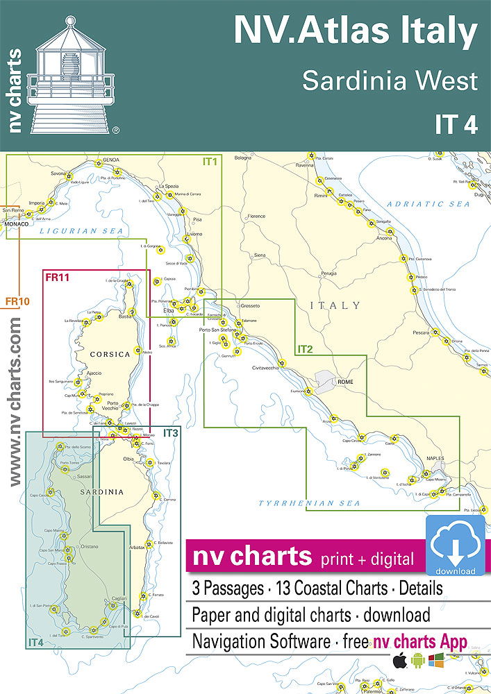 NV. Atlas Italia IT 4 - Sardinia vest sjøkart for navigasjon langs kysten