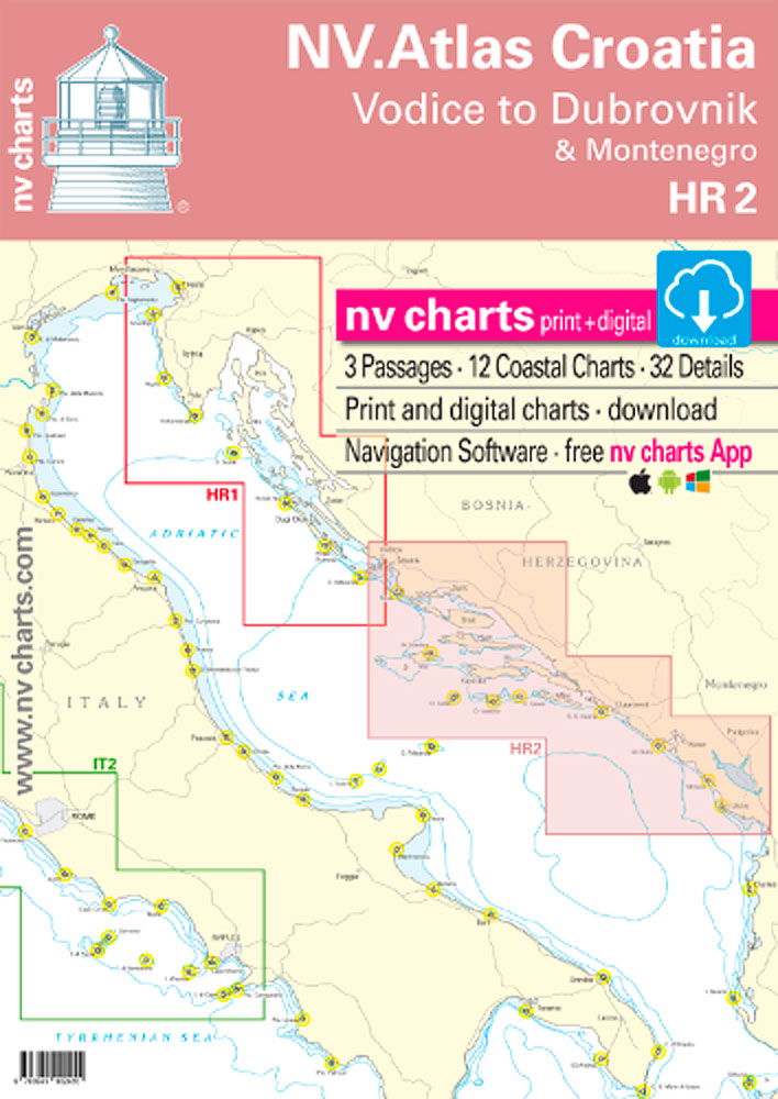 NV. Atlas Kroatia HR 2 - Vodice til Dubrovnik og Montenegro papirkart og digital kart