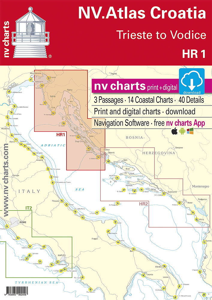 NV. Atlas Kroatia HR1 - Trieste til Vodice sjøkart for kystnavigasjon