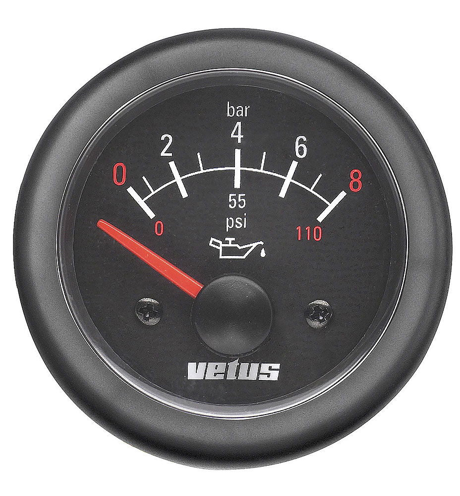 Oljetrykkmåler 12V 0-8 kg/cm² Ø 52 mm innfelling - Vetus forfra