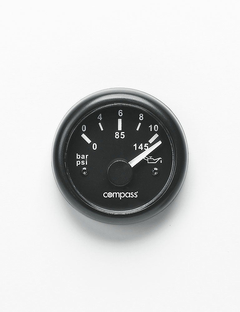 Oljetrykksmåler 12/24V flansch 60 mm innfelling 52 mm - Compass forfra