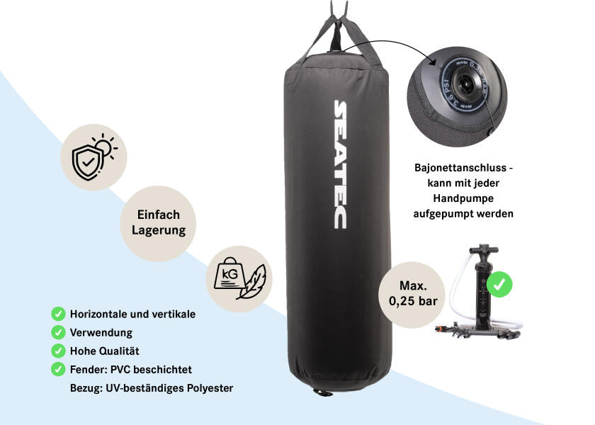 Oppblåsbar fender svart polyester/PVC profil SEATEC