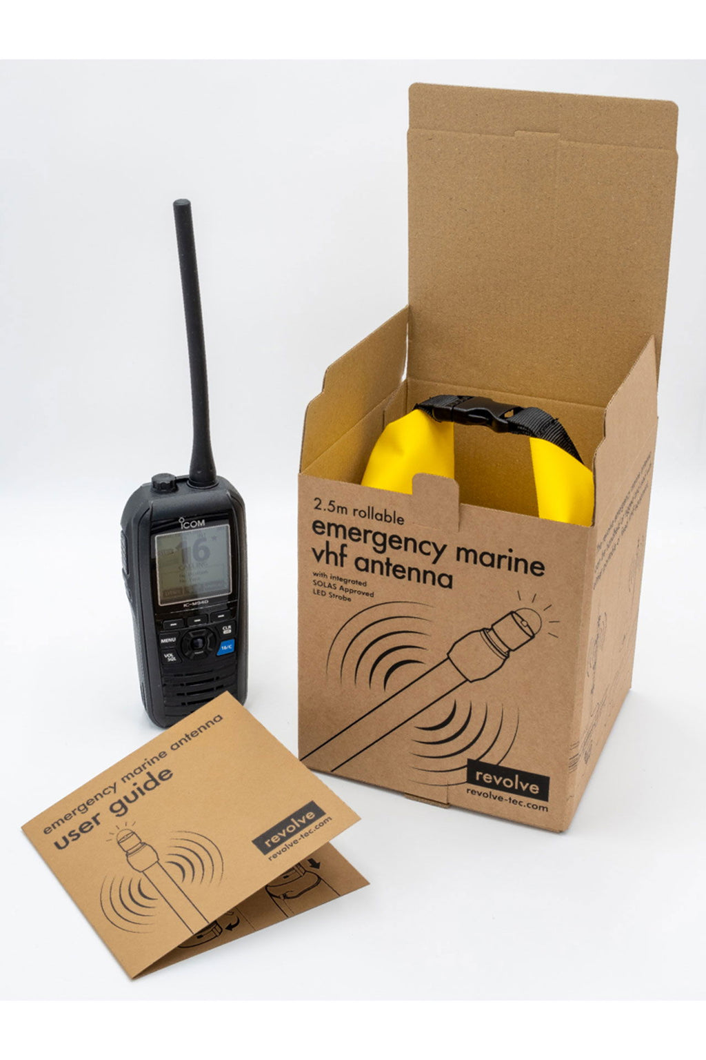 Oppruллbar VHF nødantenne 156-162 MHz AIS 2,5 m IPX7 forfra