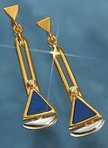 Øredobber med lapis og seilskip diamant 0,02 ct gull 585 forfra
