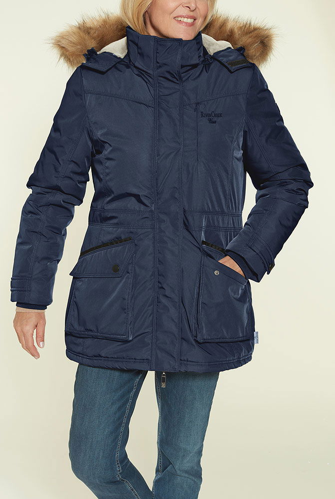 Outdoor-parka dame med pustende materialer detalj av tekstil