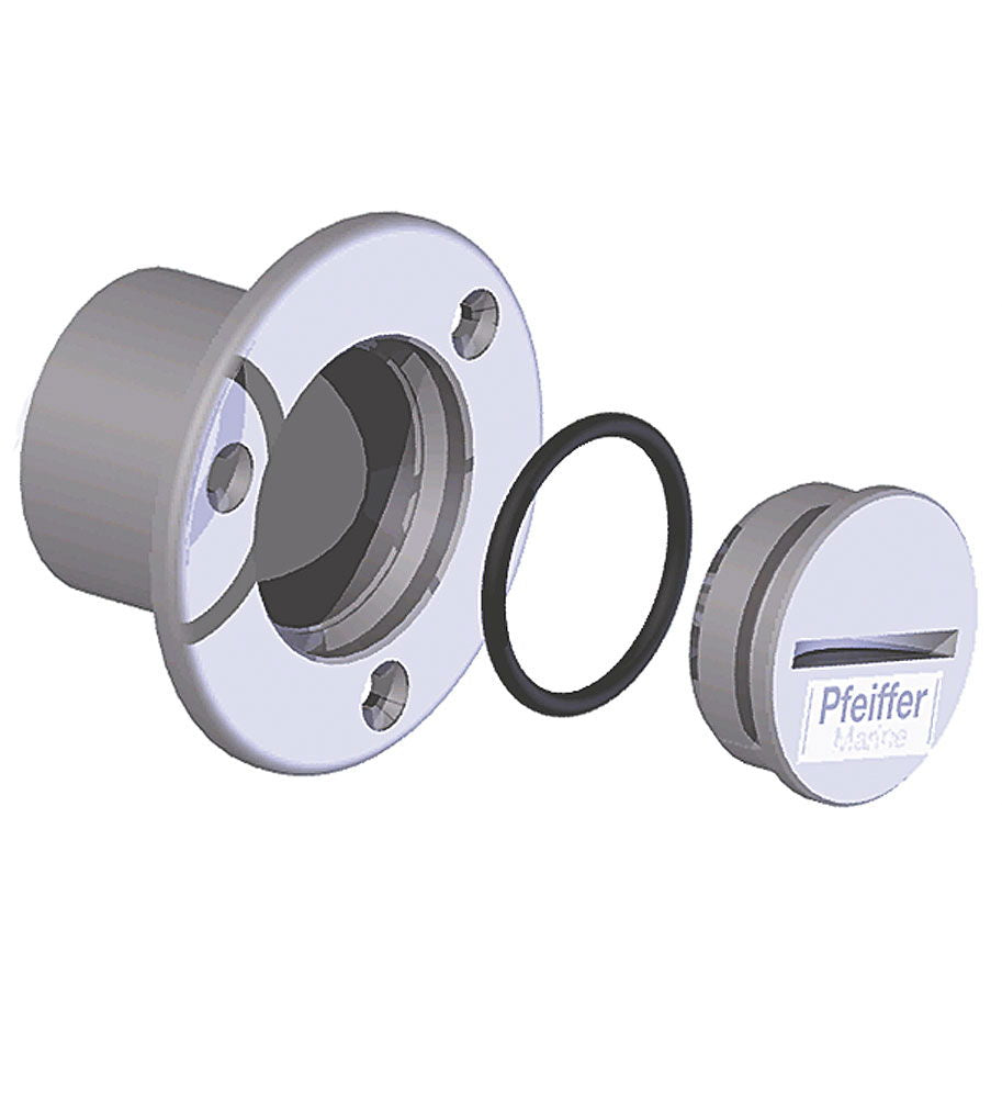 Påfyllingsstuss vann aluminium sølv eloksert 1 1/4" bakside