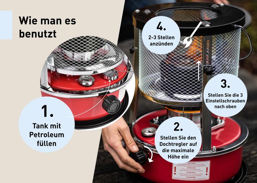 Parafinvarmer rustfritt stål 2,2 kW 5 l tank høydejusterbar sikkerhet