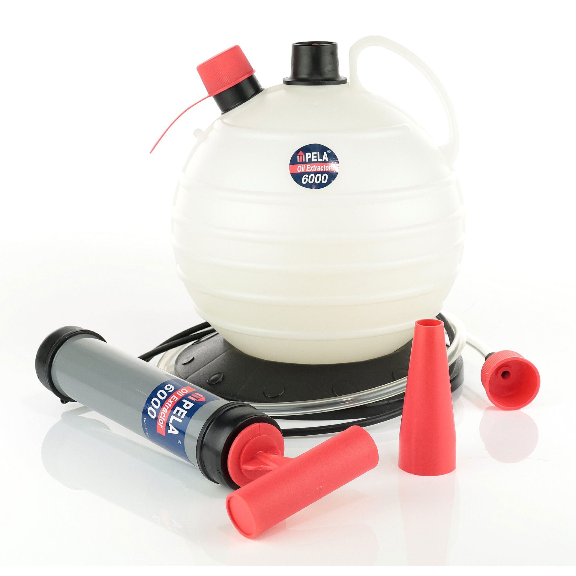 Pela vakuumtank 6,0 l oljeskiftpumpe plast høyde 54 cm forfra