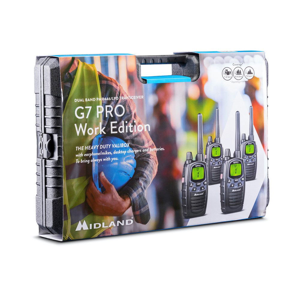 Nærbilde av PMR446 radio 4-paks koffert G7 Pro knapper