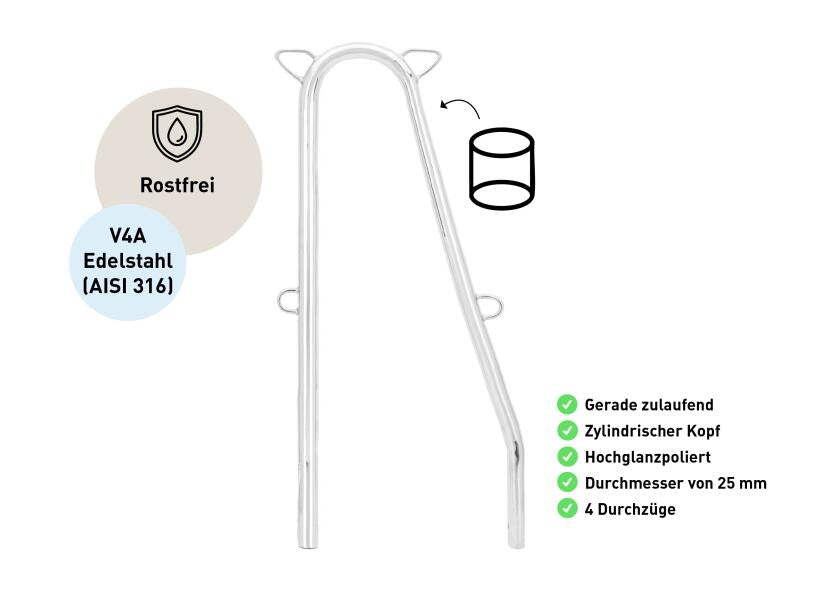 Portstøtte rustfritt stål AISI 316 Ø25 mm 615 mm nærbilde 1