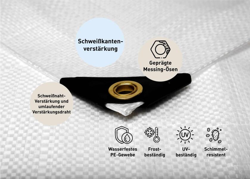 Presenning polyetylen 4 x 3 m 300 g/m² UV-bestandig hvit foldet