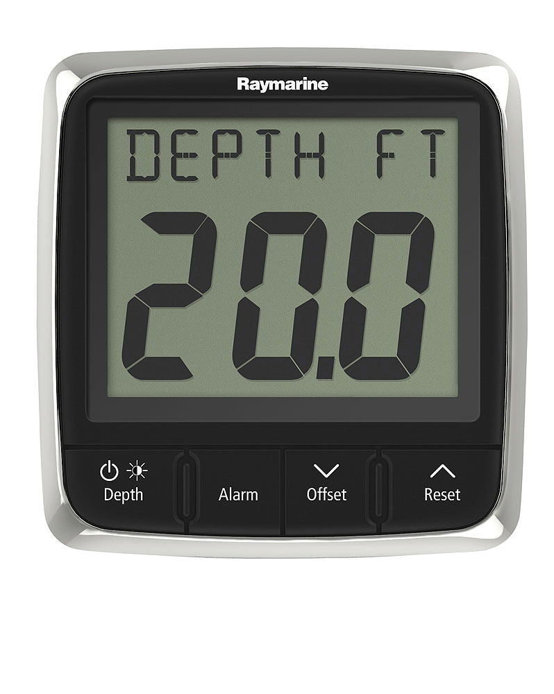 Raymarine i50 dybdemåler med P319 gjennomskrogssvinger 12V forfra