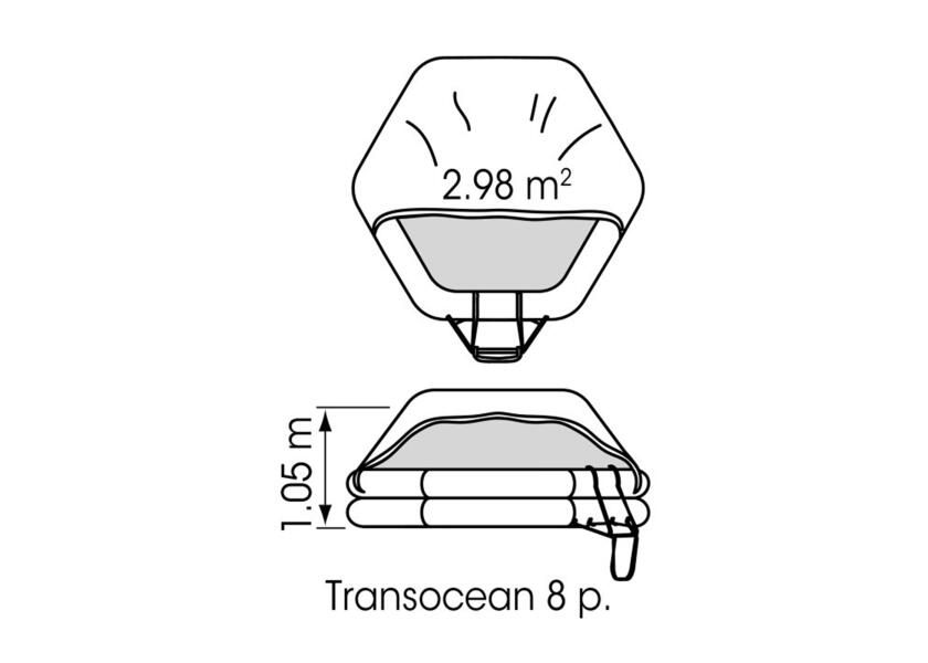 Redningsflåte TRANSOCEAN OSR offshore ISO 9650-1 >24 timer bakside