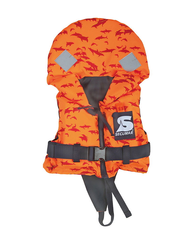 Redningsvest barn 100 N fastskum 5-10 kg delfinmønster - Secumar Bravo Print forfra