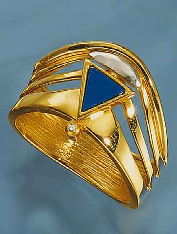 Ring med lapis lazuli gull 585 med briljant forfra