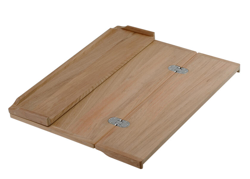 Nærbilde av overflaten på sammenleggbar bordplate teak 800 x 700 mm med slingrekant - ARC